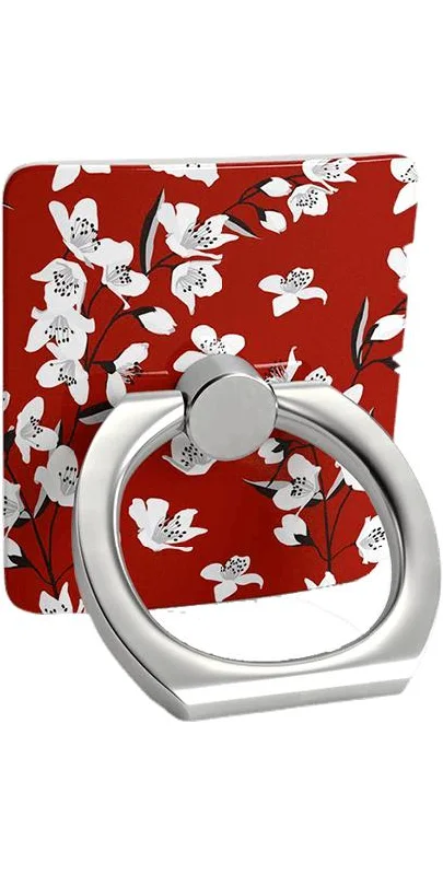 Curved band rings-Floral Forest | Red Cherry Blossom Floral Phone Ring