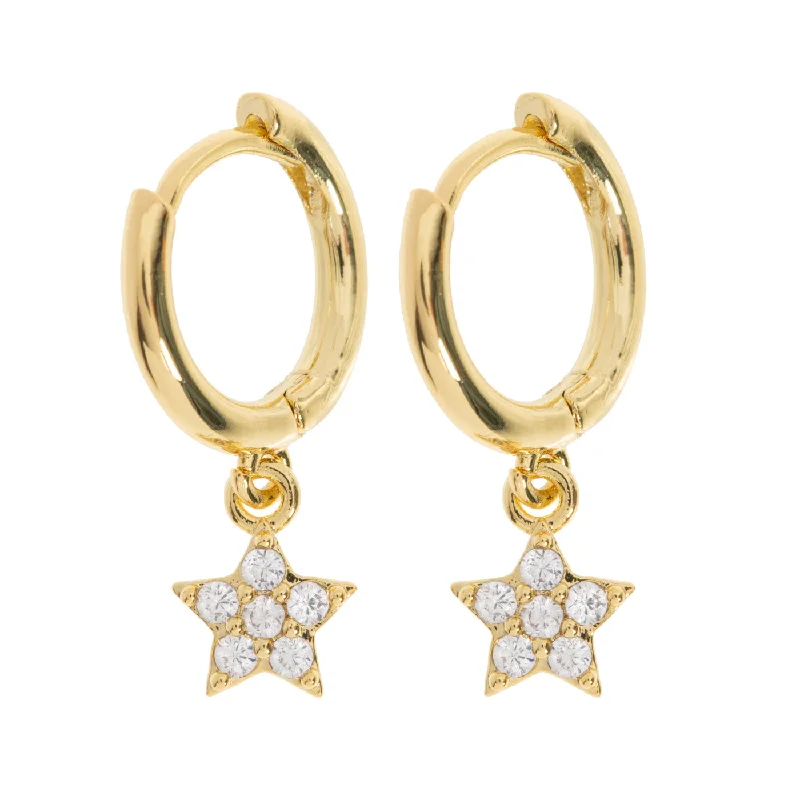 Aquamarine earrings-Sienna - Crystal Star Hoop Earrings