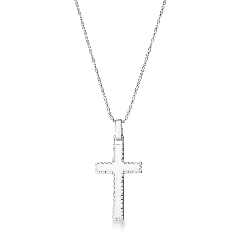 Rattan weave necklaces-Large Stainless Steel Cross Necklace with Laser Etched Design