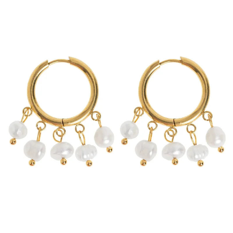 Simple stud earrings-Estelle - Pearl Hoop Earrings