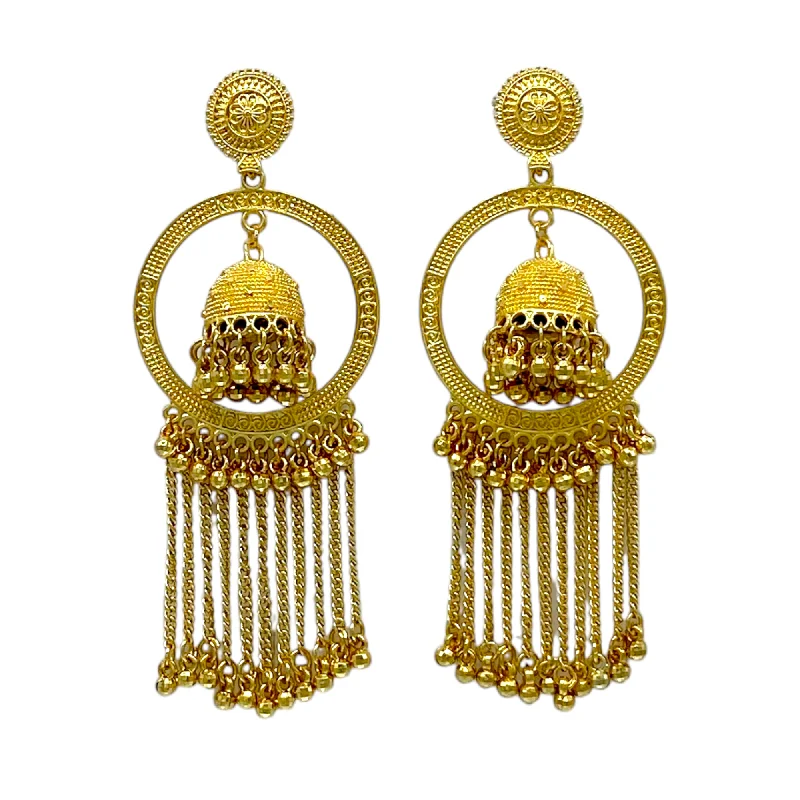 Flower carved rings-Circular Gold Earring with Jumka and Tassel