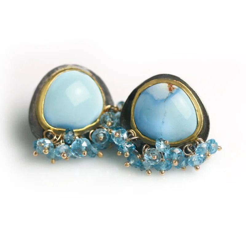 Plush satin rings-Lavender Turquoise Posts with Blue Topaz Fringe