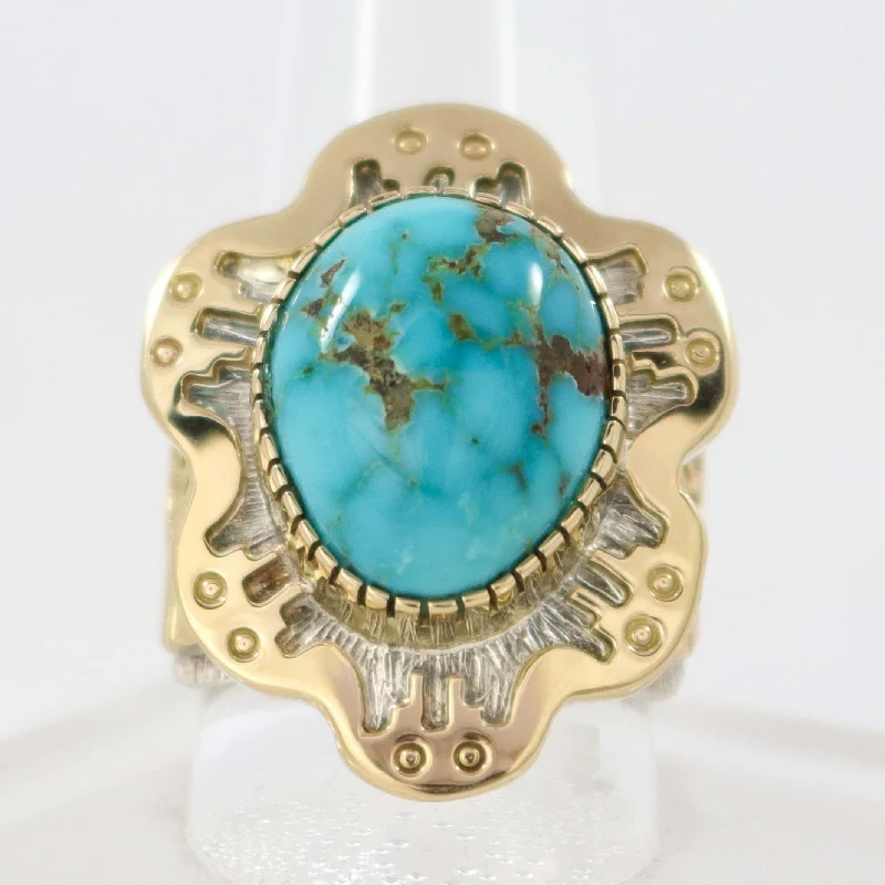 Ethnic pattern rings-Lone Mountain Turquoise Ring