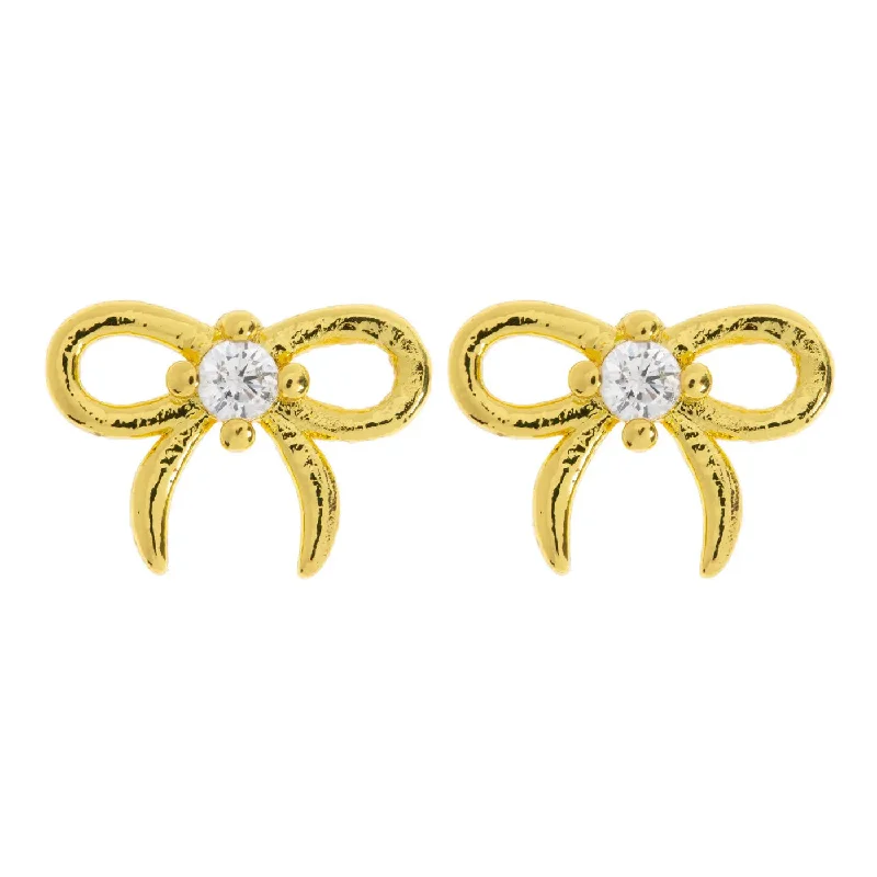 Ethnic bead earrings-Juliette - Petite Bow with Crystal Stud Earrings