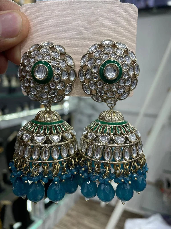 Anchor theme earrings-Handmade Kundan Earrings Indian and Pakistani Ethnic Jewelry for Weddings