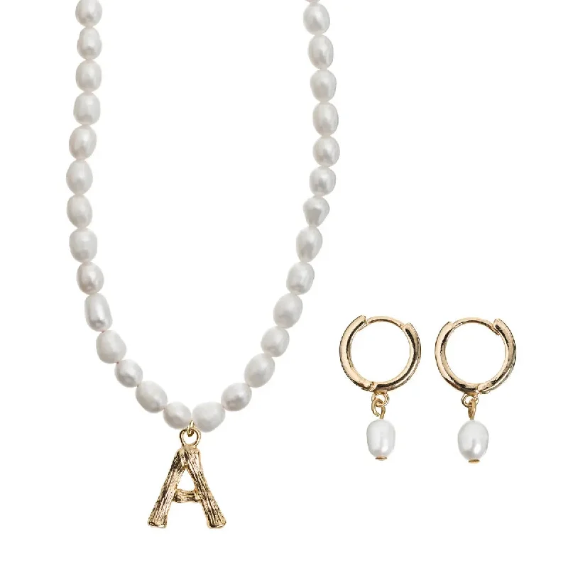 Endless loop earrings-Personalized Pearl Necklace with Pearl Earrings Set