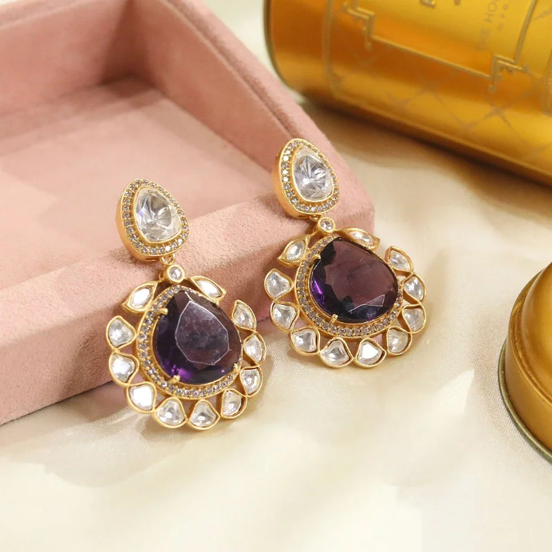 Arabic tile earrings-Bridal Jewelry Earrings with Bollywood Design and Clear Crystals for Weddings and Receptions