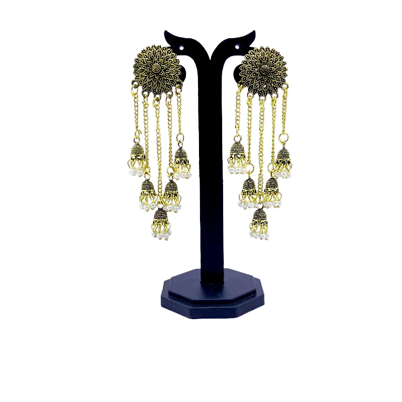 Stone-wrapped rings-Antique Floral Studded Drop Earring