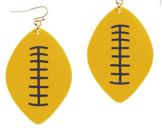 Edwardian style earrings-College Football Leather Sport Earrings Yellow and Blue