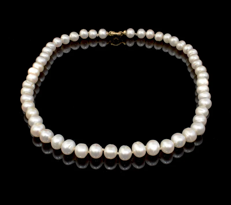 Thin rope necklaces-White Pearl Necklace with gold 18k elements