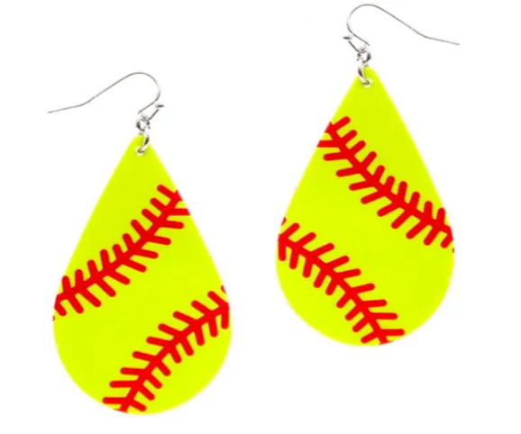 Open circle earrings-Softball Leather Sport Earrings (Drop)