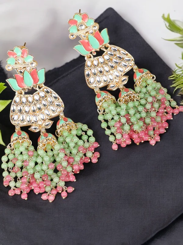 Ethnic weave earrings-Pearl Beaded Layered Earrings Set,  Bollywood Jewelry, Indian Kundan, Pearl Earrings, Bridal Kundan Jewelry, Pakistani Pearl Kundan