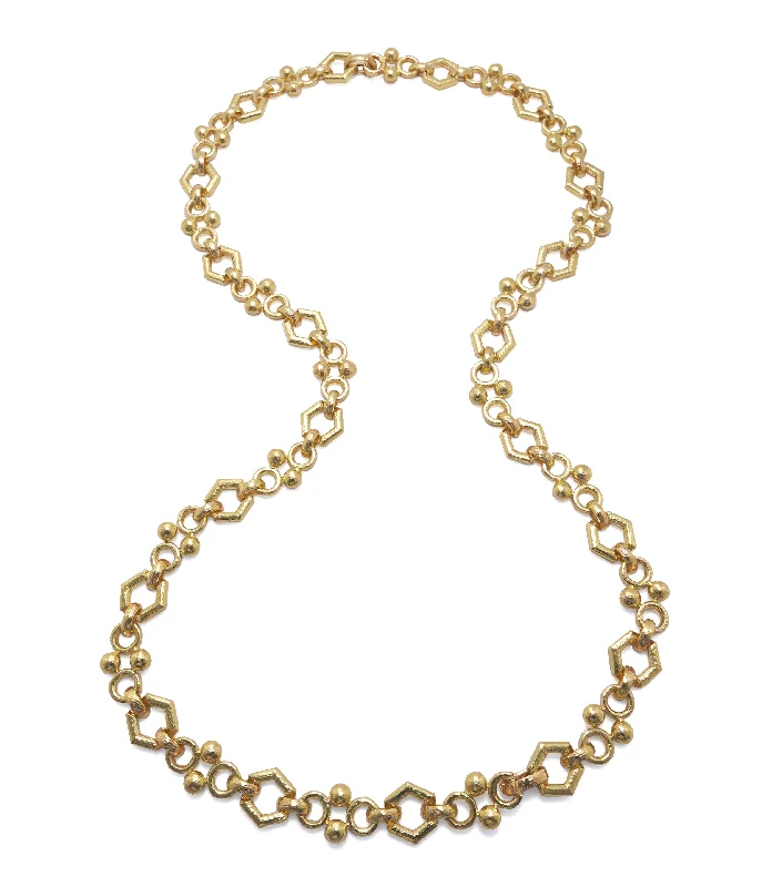 Stone-wrapped necklaces-Hexagonal and Round Link Chain Necklace