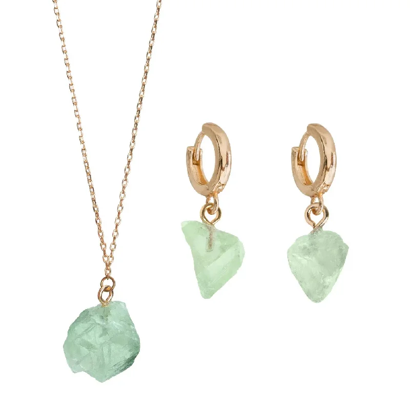 Cross charm earrings-Semi Precious Stone Set with Necklace and Earrings - Gold