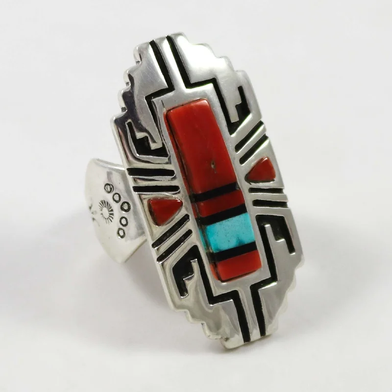 Painted enamel rings-Multi-Stone Inlay Ring