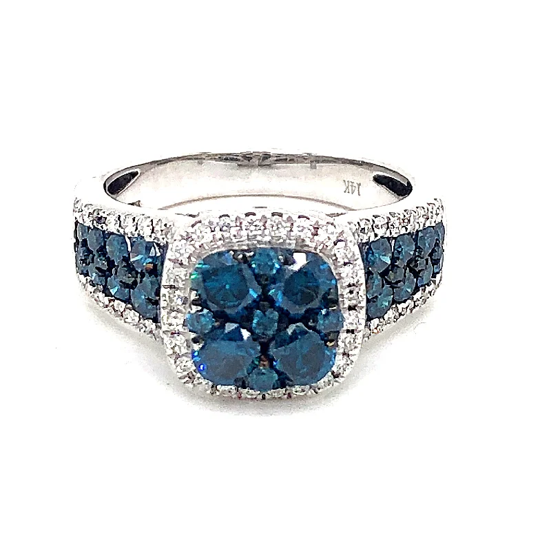 Dot design rings-Blue Diamond Cushion Cluster Halo Ring