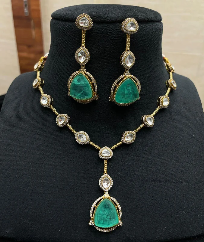 Sun phase earrings-Royal Jaipuri Emerald Green Polki Necklace Set, Rajsthani Emerald Green Jewelry Set, Indian Polki Jewellery Set, Bollywood Polki Necklace Set, Celebrities Polki Necklace Earrings Set