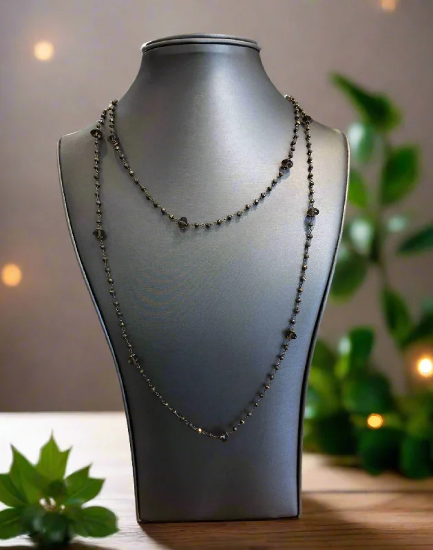 Onyx healing necklaces-Plumb Silver Original Pyrite and Smoky Quartz Bead Necklace