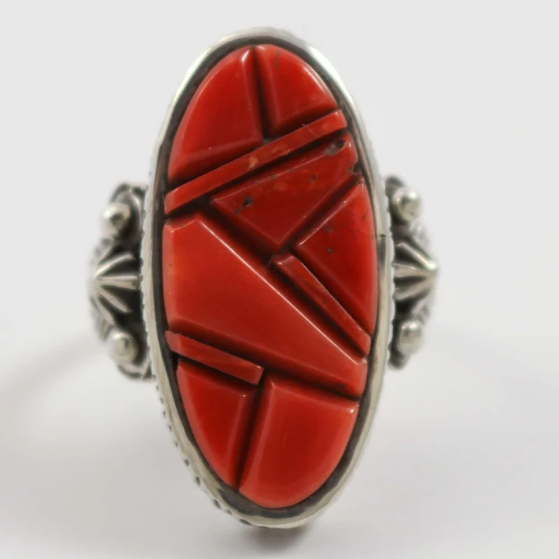 Sunstone rings-Coral Inlay Ring