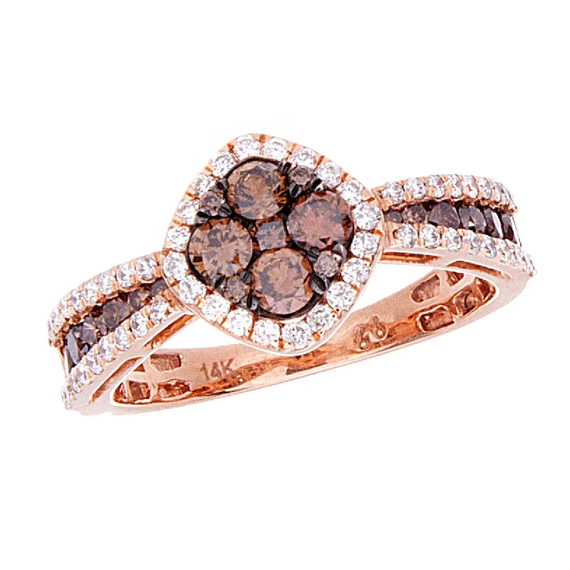 Stone stack rings-Choco Diamond Diagonal Cushion Cluster Halo Ring