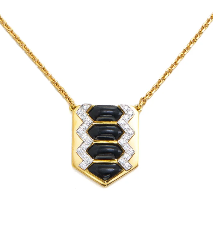 Garnet stone necklaces-Shield Necklace, Black Enamel