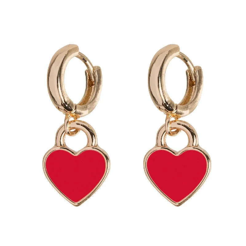 Rattan style earrings-Enamel Heart Hoop Earring