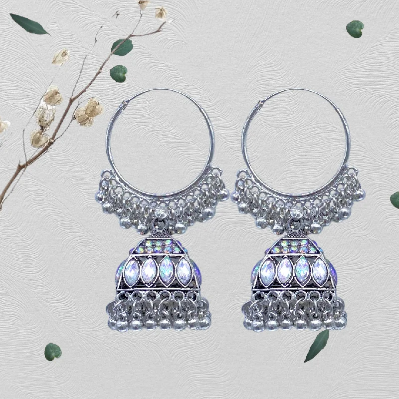 Small star rings-Oxidised Square Zumkhi Hoops Earring