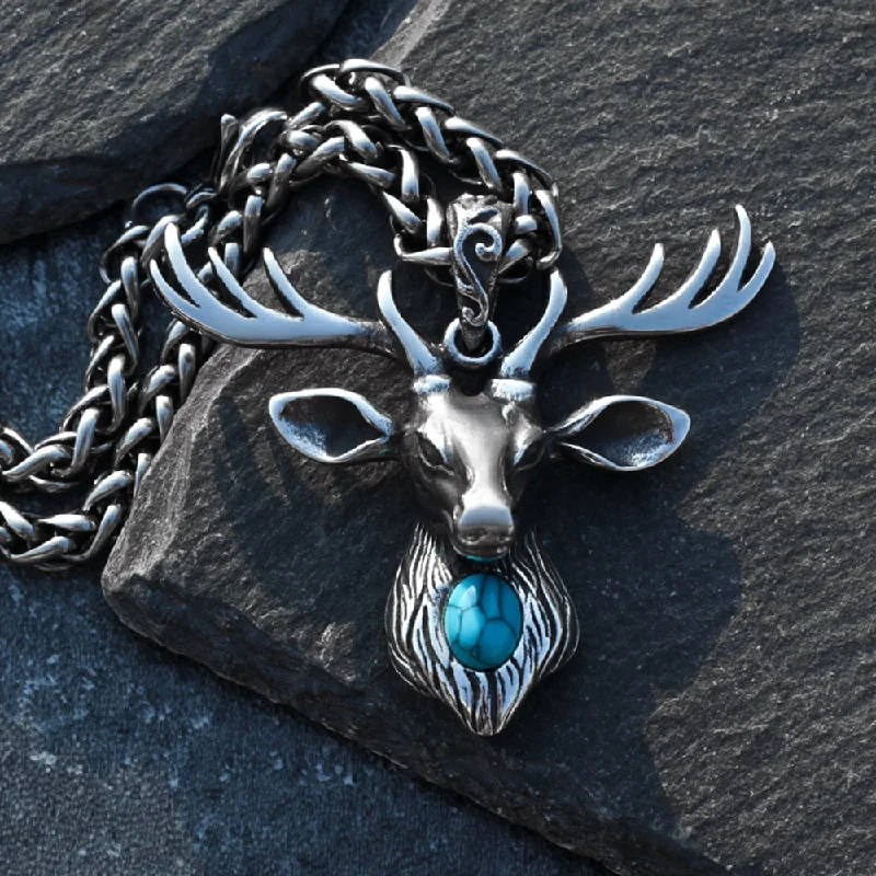 Mixed charm necklaces-Deer Head Turquoise Necklace