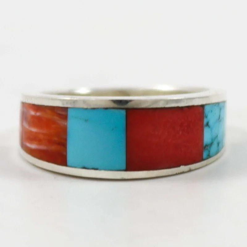 Topaz inlay rings-Kingman Turquoise and Spiny Ring