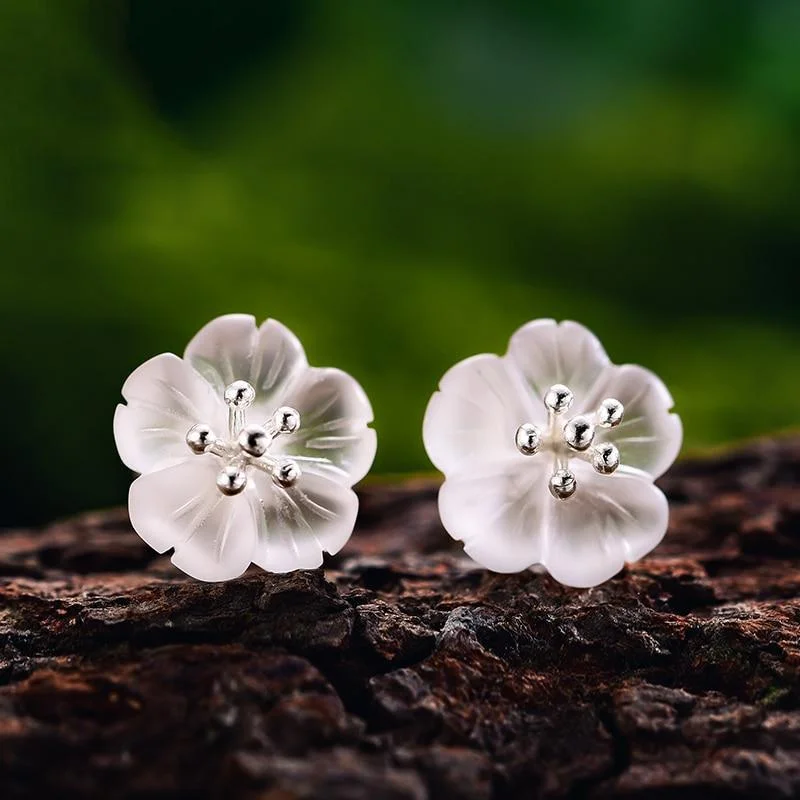 Lightweight hoop earrings-Lotus Flower in the Rain Stud Earrings for Women Fine Jewelry