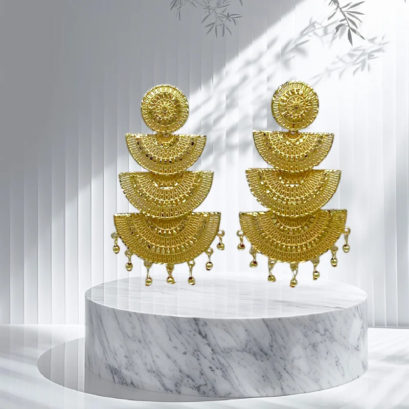 Hexagonal stone rings-Gold Layered Earring