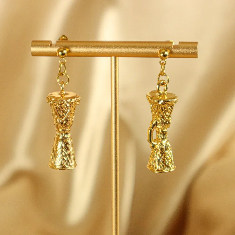 Beaded cluster earrings-Olabisi 18ct Gold Plated Yoruba Drum Inspired Drop Earrings