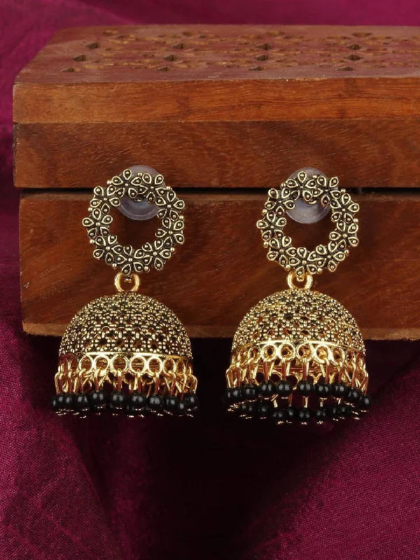 Slim threader earrings-Indian Bollywood Traditional Wedding Gold-Plated Crown Circular Black Earrings for women/girls