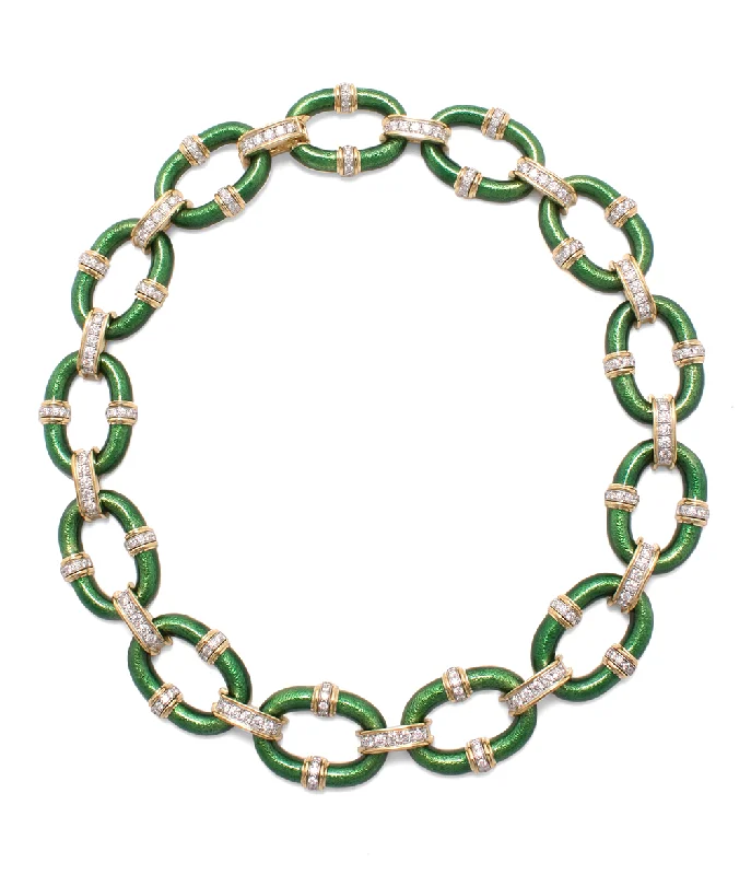 Braided leather necklaces-Oval Link Necklace, Green Enamel