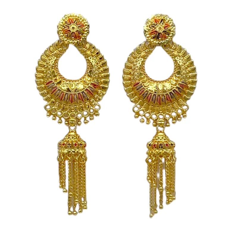 Malachite rings-Gold Chand Bali Earring With Hanging Tassels