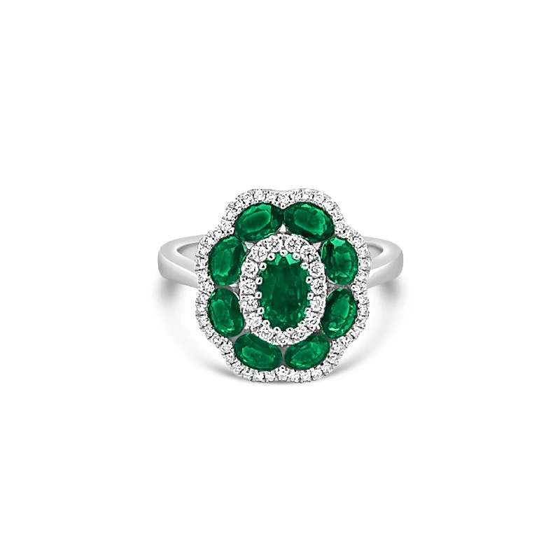 Thick gold rings-Emerald and Diamond Flower Ring