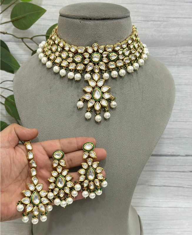 Protective eye earrings-Teardrop Floral Bridal Choker Earrings Maangtika Set, Teardrop Pakistani Choker Set, Floral Indian Choker Set, Celebrity Jewellery Set, Wedding Jewelry