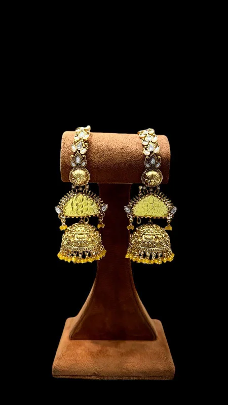 Stone-wrapped earrings-Statement Indian Jhumki for brides featuring traditional Bollywood design perfect  Weddings Earrings