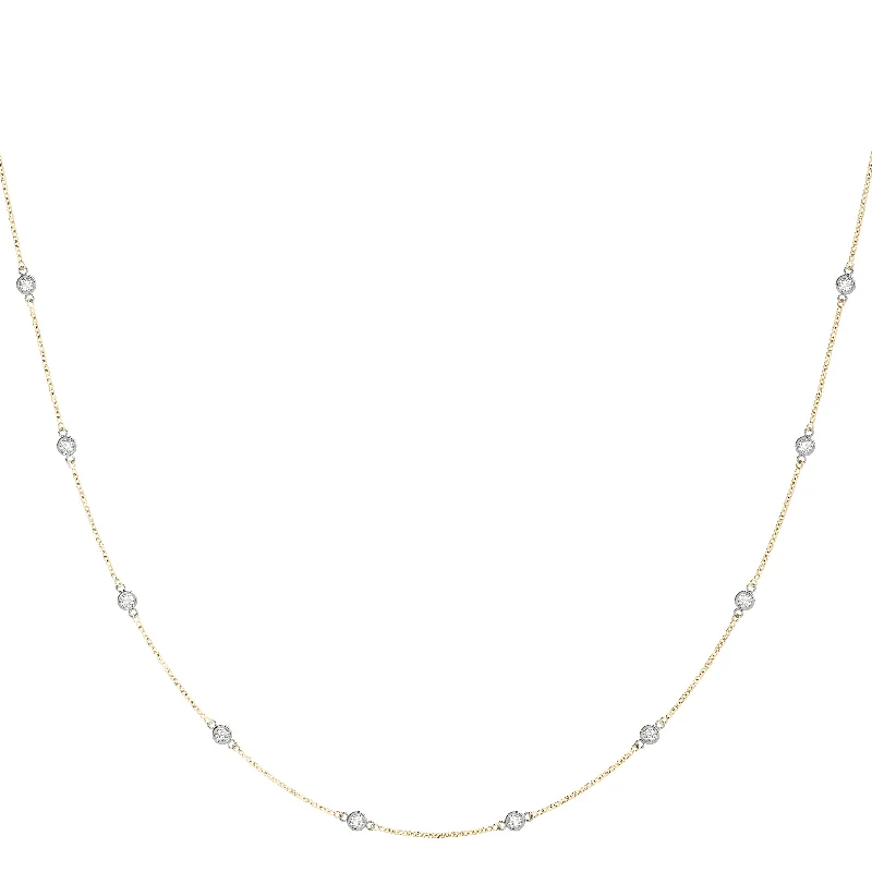 Aquamarine necklaces-14kt Two Tone Diamond Station Necklace (1 1/2 ctw)