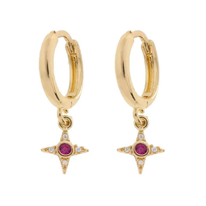 Half-moon earrings-Rebecca - Star with Pink Crystal Hoop Earrings