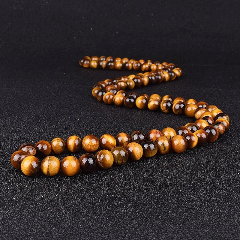 Family birthstone necklaces-Tiger Eye Stone Beads Necklaces