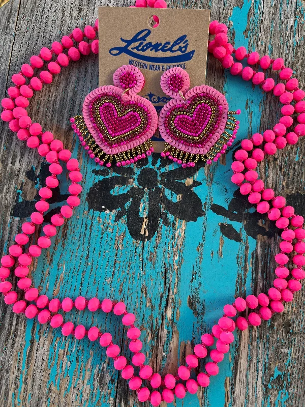 Bead cluster necklaces-NEON PINK Beaded 60" Necklace