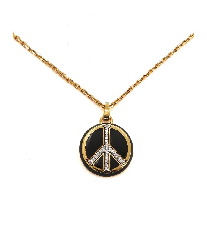 Astrology sign necklaces-Peace Pendant Necklace, Black Enamel