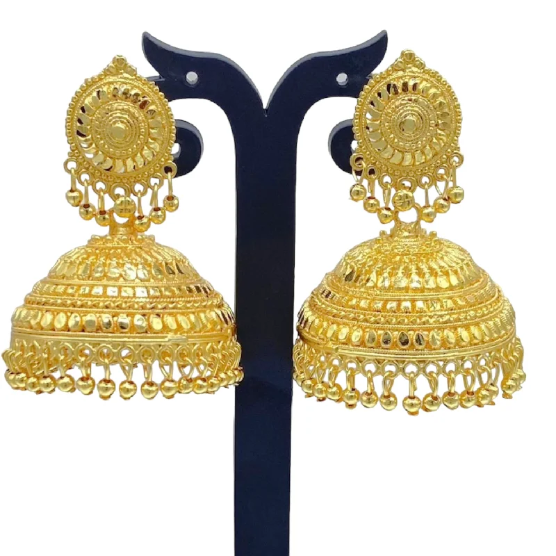 Wide stone rings-Gold Circular Headed Big Zumkha Earring