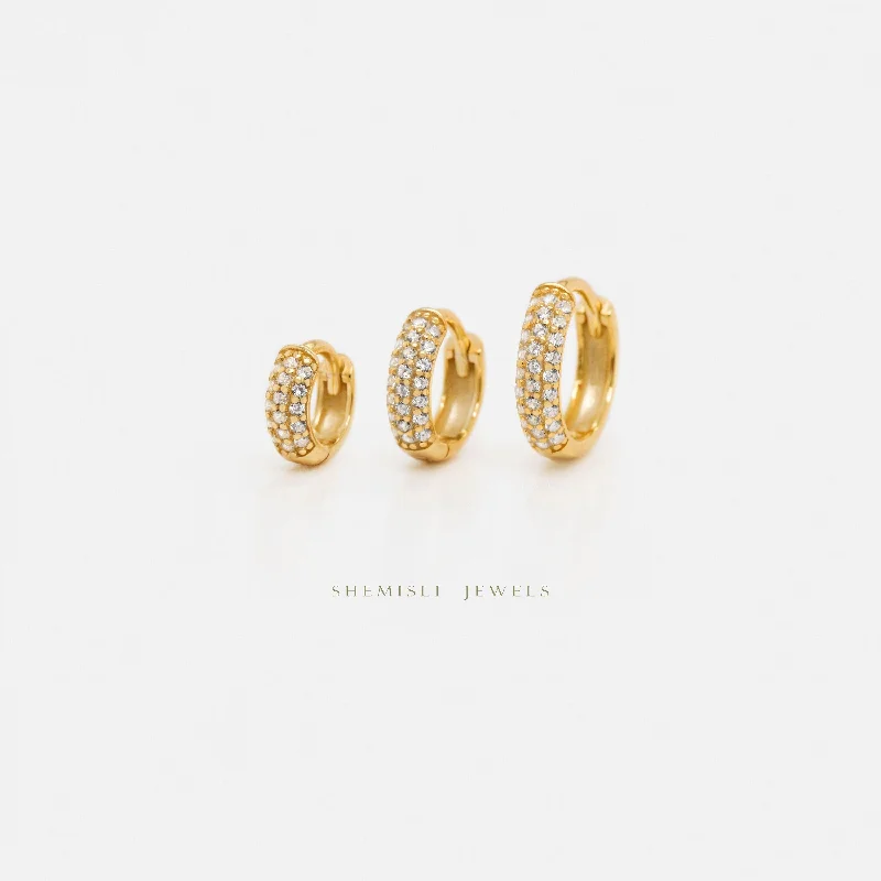 Reversible earrings-Thick CZ Hoop Earrings, Huggies, Gold, Silver SHEMISLI - SH254, SH255, SH256