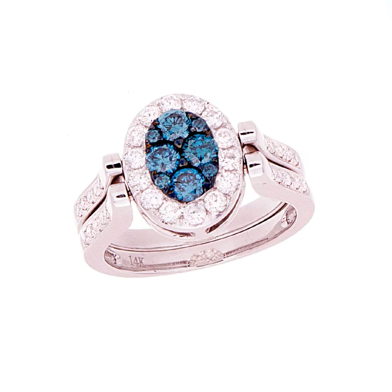 Topaz inlay rings-Blue Diamond  Reversable Ring