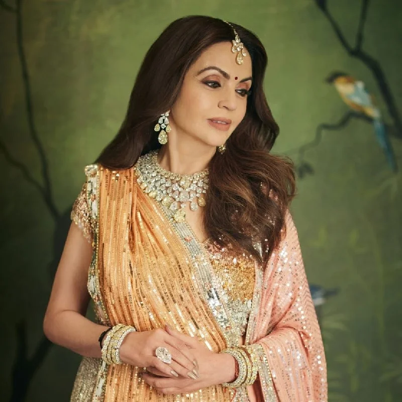 Straight drop earrings-Nita Ambani Inspired Polki Necklace Earrings Maangtika Set, Celebrity Wedding Jewelry, Nitam Ambani Weared Necklace Set, Nita Ambani Polki Jewelry Set, Indian Polki Necklace Set, Bollywood Jewelry Set