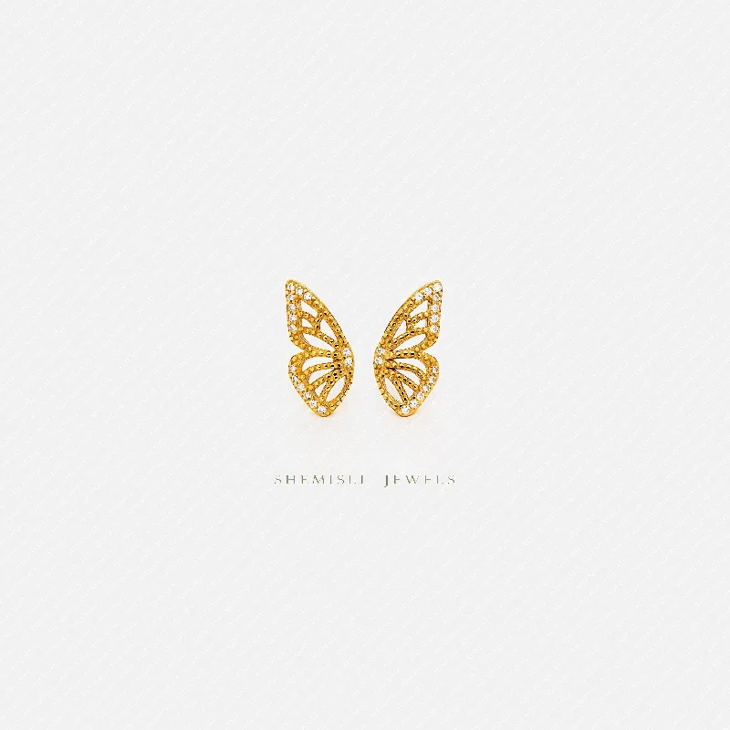 Cross charm earrings-Half Butterfly Studs Earrings, Gold, Silver SHEMISLI - SS440 LR