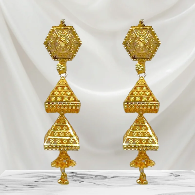 Retro lock rings-Triple Layered Gold Zumkhi Earring