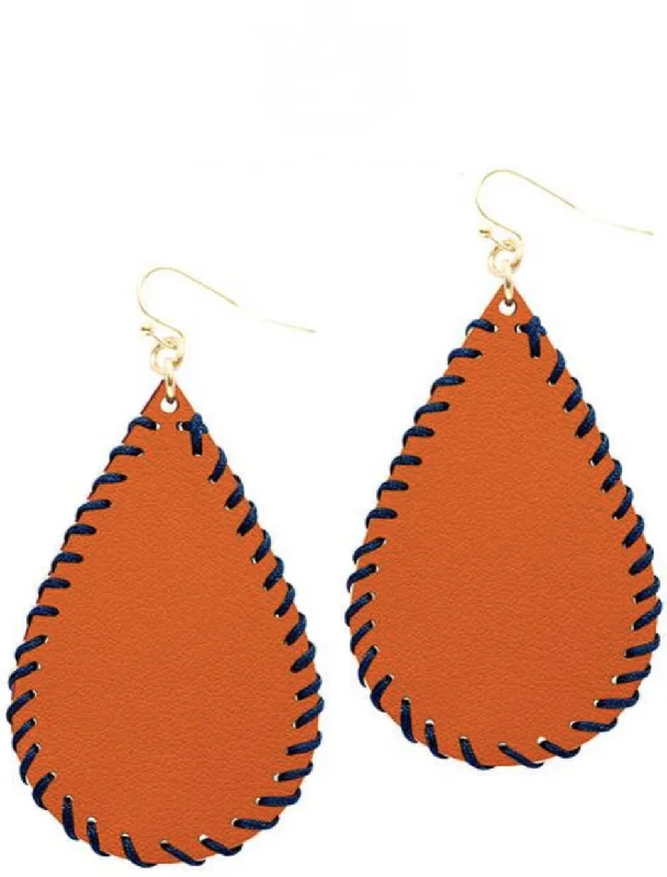 Wide hoop earrings-College Football Leather Sport Earrings (Drop) Orange and Navy